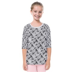 8 bit newspaper pattern, gazette collage black and white Kids  Quarter Sleeve Raglan Tee