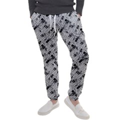 8 bit newspaper pattern, gazette collage black and white Men s Jogger Sweatpants