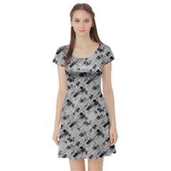 8 Bit Newspaper Pattern, Gazette Collage Black And White Short Sleeve Skater Dress by Casemiro