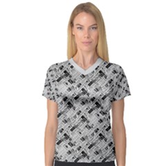 8 bit newspaper pattern, gazette collage black and white V-Neck Sport Mesh Tee