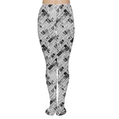 8 bit newspaper pattern, gazette collage black and white Tights