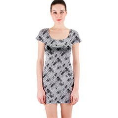 8 bit newspaper pattern, gazette collage black and white Short Sleeve Bodycon Dress