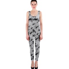 8 bit newspaper pattern, gazette collage black and white One Piece Catsuit