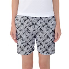 8 Bit Newspaper Pattern, Gazette Collage Black And White Women s Basketball Shorts by Casemiro