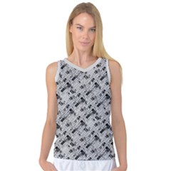 8 Bit Newspaper Pattern, Gazette Collage Black And White Women s Basketball Tank Top by Casemiro