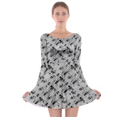 8 bit newspaper pattern, gazette collage black and white Long Sleeve Skater Dress