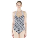 8 bit newspaper pattern, gazette collage black and white Halter Swimsuit View1