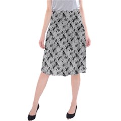 8 bit newspaper pattern, gazette collage black and white Midi Beach Skirt