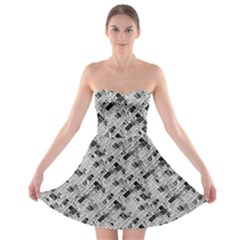 8 Bit Newspaper Pattern, Gazette Collage Black And White Strapless Bra Top Dress by Casemiro