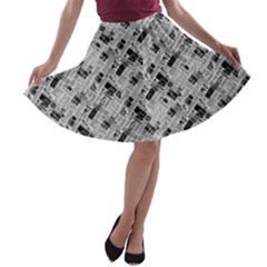 8 bit newspaper pattern, gazette collage black and white A-line Skater Skirt