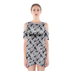 8 bit newspaper pattern, gazette collage black and white Shoulder Cutout One Piece Dress