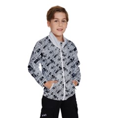 8 bit newspaper pattern, gazette collage black and white Kids  Windbreaker