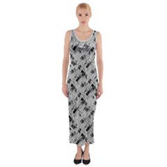 8 Bit Newspaper Pattern, Gazette Collage Black And White Fitted Maxi Dress by Casemiro