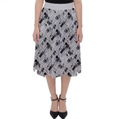 8 bit newspaper pattern, gazette collage black and white Classic Midi Skirt