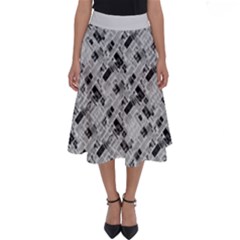 8 bit newspaper pattern, gazette collage black and white Perfect Length Midi Skirt