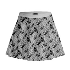 8 bit newspaper pattern, gazette collage black and white Mini Flare Skirt