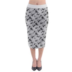 8 bit newspaper pattern, gazette collage black and white Midi Pencil Skirt