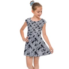 8 bit newspaper pattern, gazette collage black and white Kids  Cap Sleeve Dress