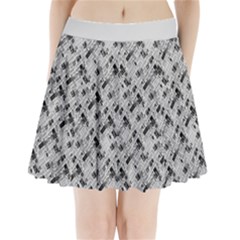 8 bit newspaper pattern, gazette collage black and white Pleated Mini Skirt