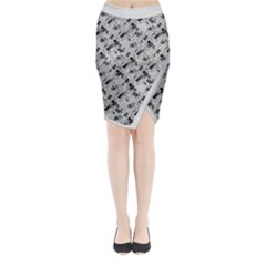 8 Bit Newspaper Pattern, Gazette Collage Black And White Midi Wrap Pencil Skirt by Casemiro