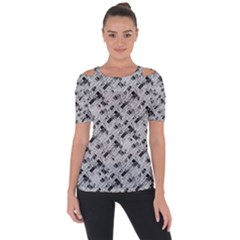 8 bit newspaper pattern, gazette collage black and white Shoulder Cut Out Short Sleeve Top