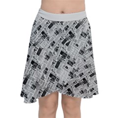 8 bit newspaper pattern, gazette collage black and white Chiffon Wrap Front Skirt