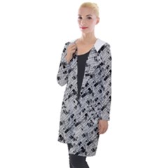 8 bit newspaper pattern, gazette collage black and white Hooded Pocket Cardigan