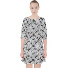 8 Bit Newspaper Pattern, Gazette Collage Black And White Pocket Dress by Casemiro