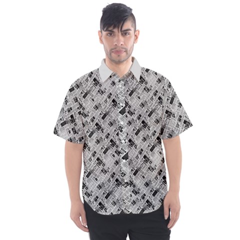 8 Bit Newspaper Pattern, Gazette Collage Black And White Men s Short Sleeve Shirt by Casemiro