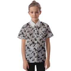 8 bit newspaper pattern, gazette collage black and white Kids  Short Sleeve Shirt