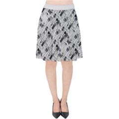 8 bit newspaper pattern, gazette collage black and white Velvet High Waist Skirt