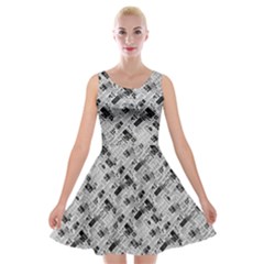 8 bit newspaper pattern, gazette collage black and white Velvet Skater Dress