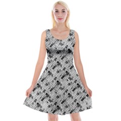 8 bit newspaper pattern, gazette collage black and white Reversible Velvet Sleeveless Dress