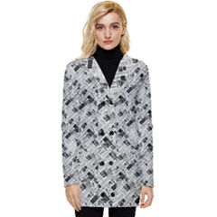 8 bit newspaper pattern, gazette collage black and white Button Up Hooded Coat 