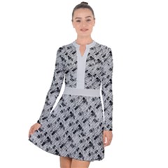 8 Bit Newspaper Pattern, Gazette Collage Black And White Long Sleeve Panel Dress by Casemiro