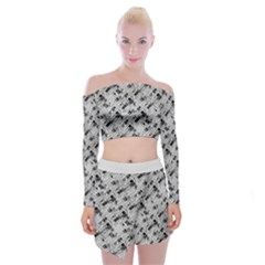 8 bit newspaper pattern, gazette collage black and white Off Shoulder Top with Mini Skirt Set