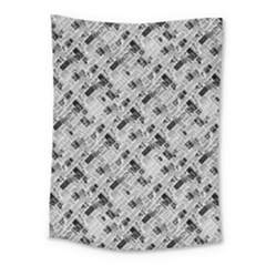 8 bit newspaper pattern, gazette collage black and white Medium Tapestry