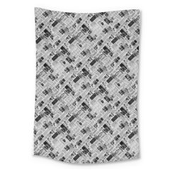 8 bit newspaper pattern, gazette collage black and white Large Tapestry