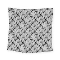 8 bit newspaper pattern, gazette collage black and white Square Tapestry (Small)