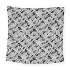 8 bit newspaper pattern, gazette collage black and white Square Tapestry (Large)