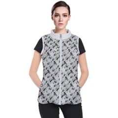 8 bit newspaper pattern, gazette collage black and white Women s Puffer Vest