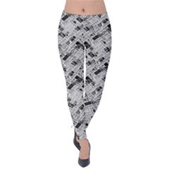 8 bit newspaper pattern, gazette collage black and white Velvet Leggings