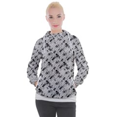 8 bit newspaper pattern, gazette collage black and white Women s Hooded Pullover