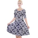 8 bit newspaper pattern, gazette collage black and white Quarter Sleeve A-Line Dress View1