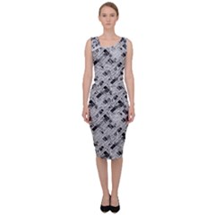 8 bit newspaper pattern, gazette collage black and white Sleeveless Pencil Dress