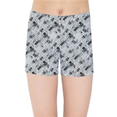 8 bit newspaper pattern, gazette collage black and white Kids  Sports Shorts