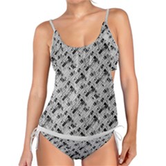 8 bit newspaper pattern, gazette collage black and white Tankini Set