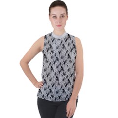 8 Bit Newspaper Pattern, Gazette Collage Black And White Mock Neck Chiffon Sleeveless Top by Casemiro