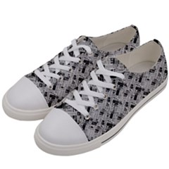 8 bit newspaper pattern, gazette collage black and white Men s Low Top Canvas Sneakers