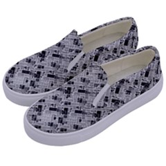 8 bit newspaper pattern, gazette collage black and white Kids  Canvas Slip Ons